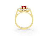 Yellow gold Marquise Cut Ruby Floral Double Halo Engagement Ring with Prong Setting_63