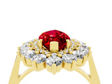 Yellow gold Marquise Cut Ruby Floral Double Halo Engagement Ring with Prong Setting_64