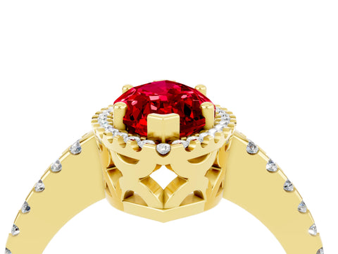 Yellow gold Marquise Cut Ruby Halo Engagement Ring with Pavé Band and Prong Setting_16