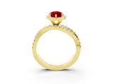 Yellow gold Marquise Cut Ruby Halo Ring with Round Split Shank and Prong Setting_64