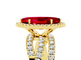Yellow gold Marquise Cut Ruby Halo Ring with Round Split Shank and Prong Setting_66