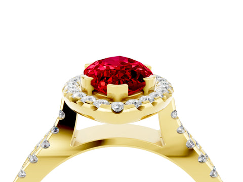 Yellow gold Marquise Cut Ruby Halo Ring with Split Shank Pavé Band and Prong Setting_4