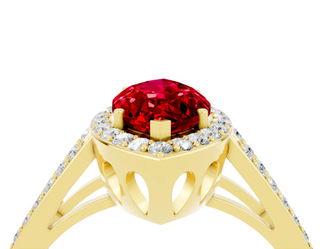 Yellow gold Marquise Cut Ruby Halo Ring with Split Shank U-Prong Band and Four-Prong Setting_4