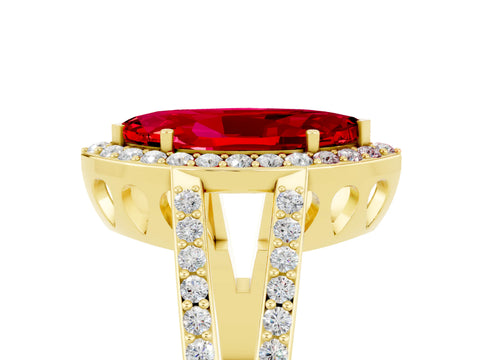 Yellow gold Marquise Cut Ruby Halo Ring with Split Shank U-Prong Band and Four-Prong Setting_5