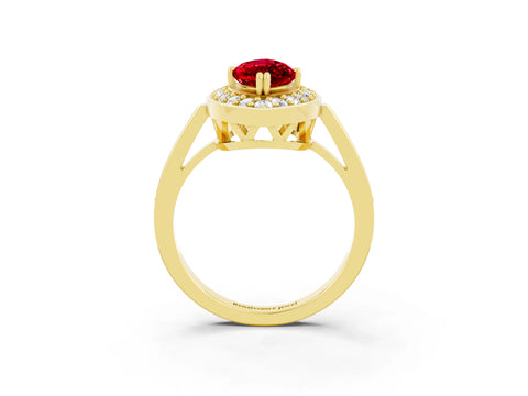 Yellow gold Marquise Cut Ruby Halo Ring with Split Shank and Four-Prong Setting_3