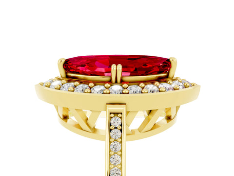 Yellow gold Marquise Cut Ruby Halo Ring with Split Shank and Four-Prong Setting_5