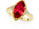 Yellow gold Marquise Cut Ruby Halo Ring with Tapered Band and Four-Prong Setting_1