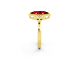Yellow gold Marquise Cut Ruby Halo Ring with Tapered Band and Four-Prong Setting_2