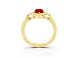 Yellow gold Marquise Cut Ruby Halo Ring with Tapered Band and Four-Prong Setting_3