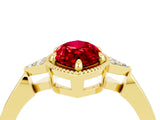 Yellow gold Marquise Cut Ruby Halo Ring with Tapered Band and Four-Prong Setting_4