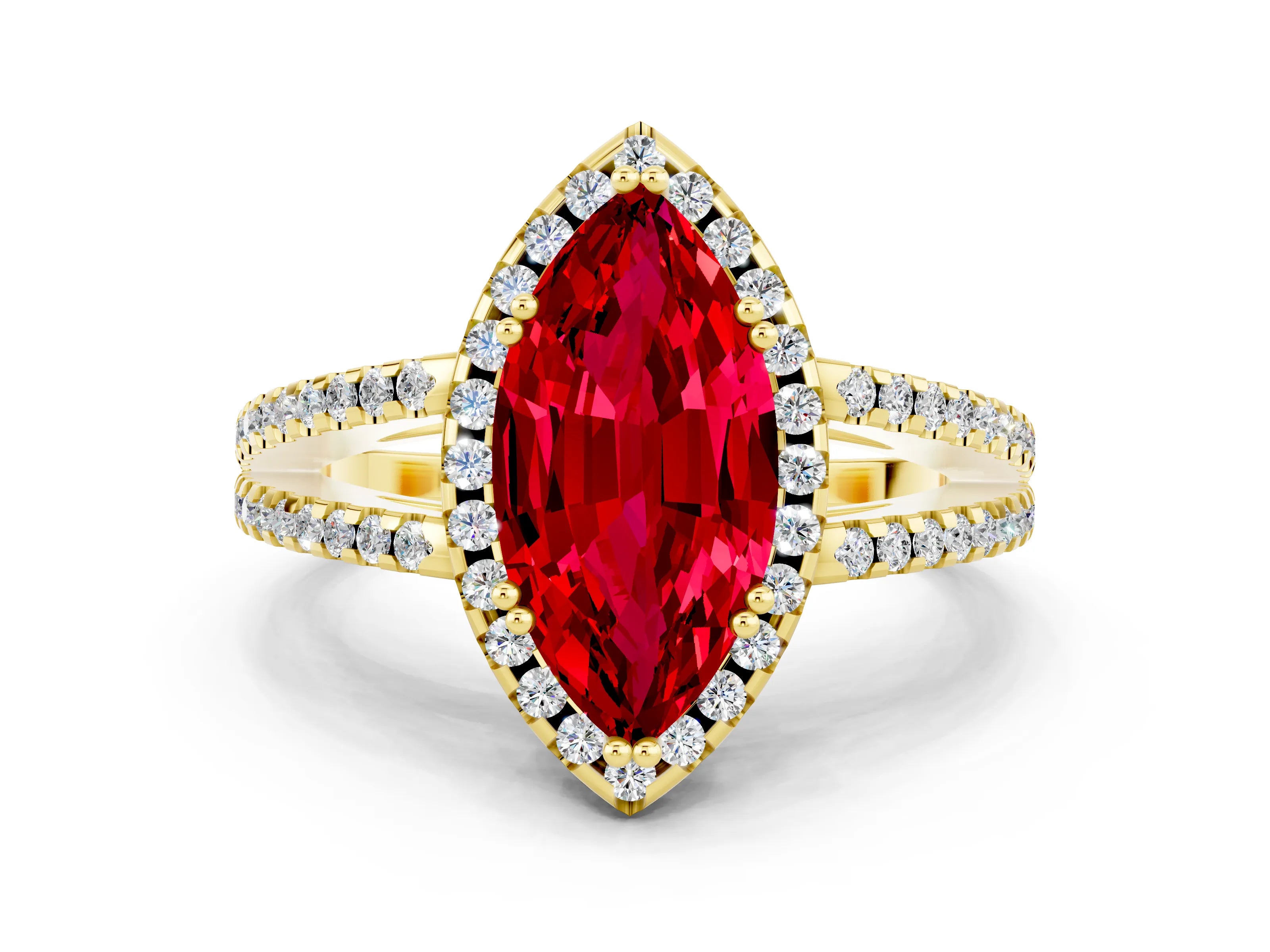 Yellow gold Marquise Cut Ruby Halo Split Shank Engagement Ring_12