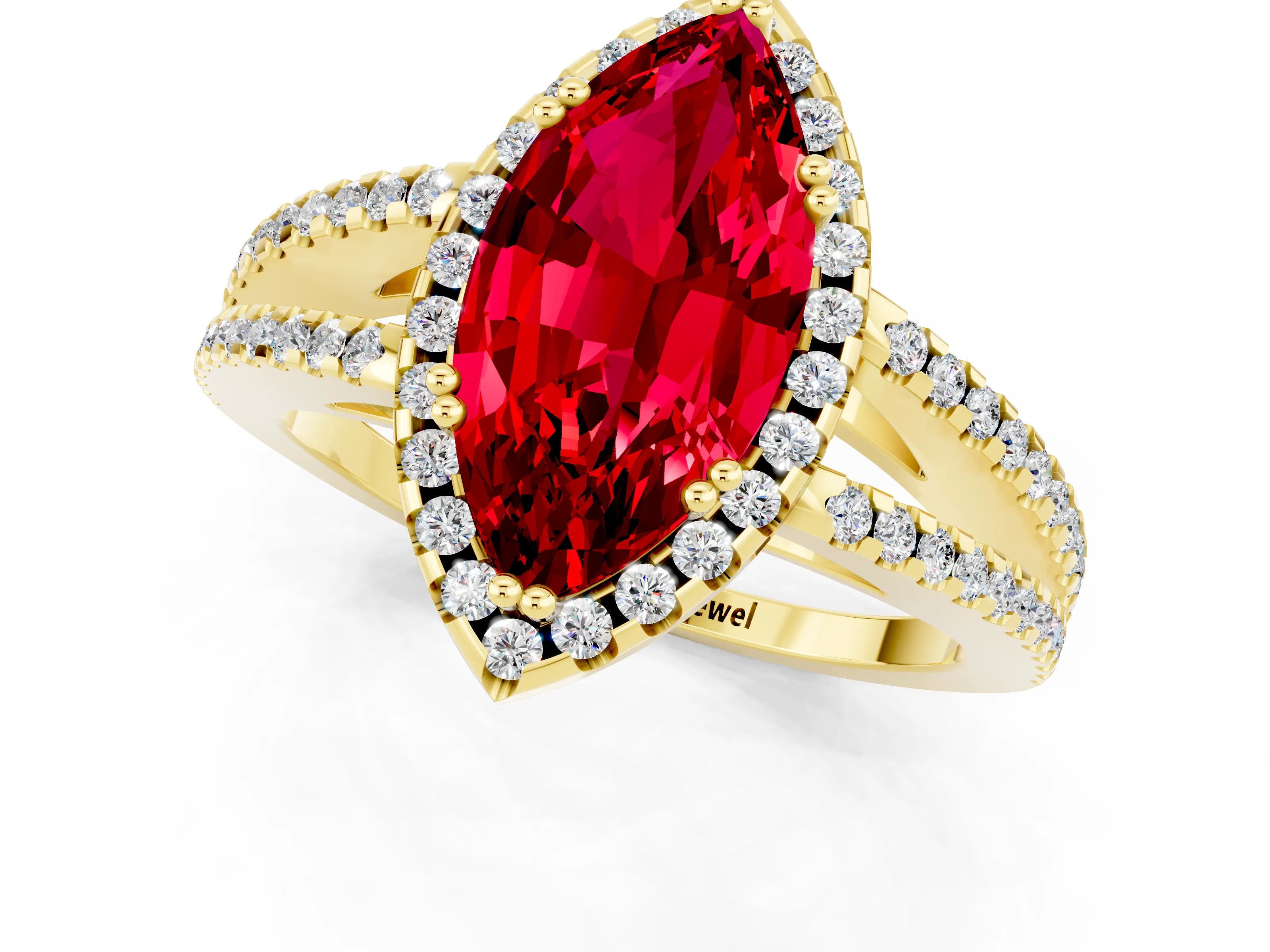 Yellow gold Marquise Cut Ruby Halo Split Shank Engagement Ring_13