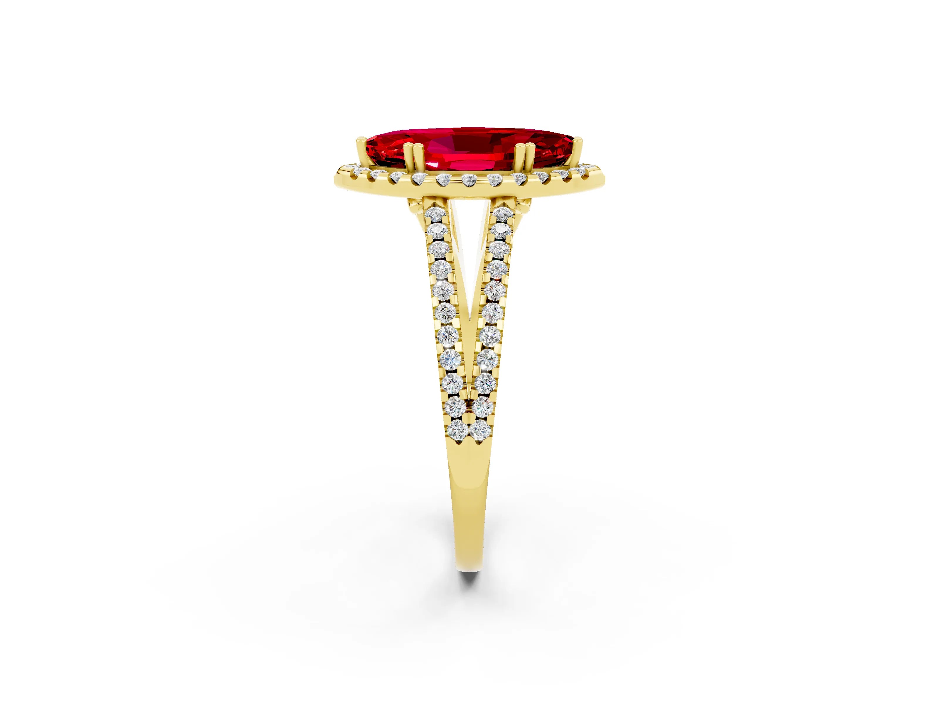 Yellow gold Marquise Cut Ruby Halo Split Shank Engagement Ring_14