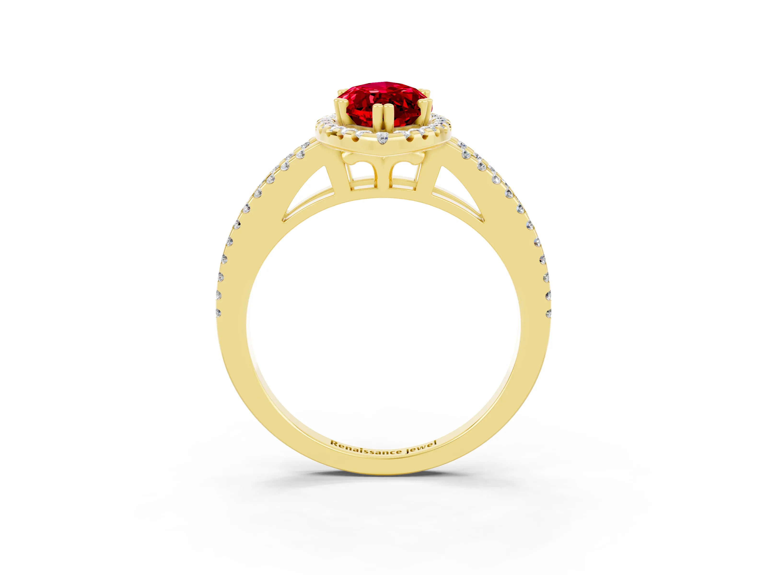 Yellow gold Marquise Cut Ruby Halo Split Shank Engagement Ring_15