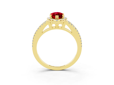 Yellow gold Marquise Cut Ruby Halo Split Shank Engagement Ring_15