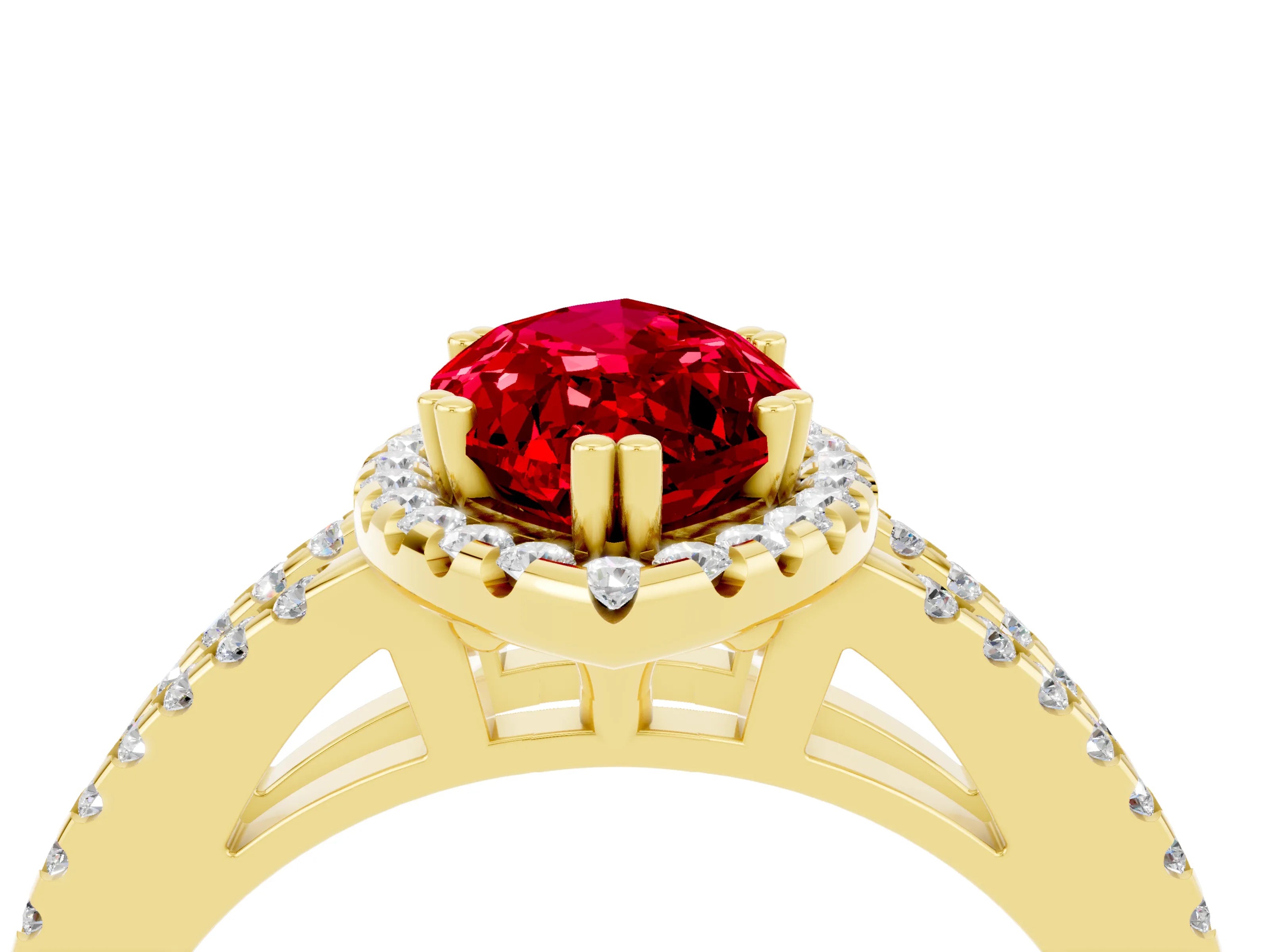 Yellow gold Marquise Cut Ruby Halo Split Shank Engagement Ring_16