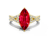Yellow gold Marquise Cut Ruby  Halo Twist Band Solitaire Prong Setting Ring_36