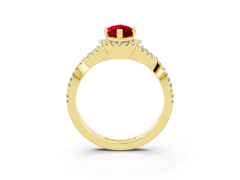 Yellow gold Marquise Cut Ruby Halo Twist Band Solitaire Prong Setting Ring_3
