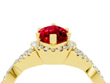 Yellow gold Marquise Cut Ruby Halo Twist Band Solitaire Prong Setting Ring_4