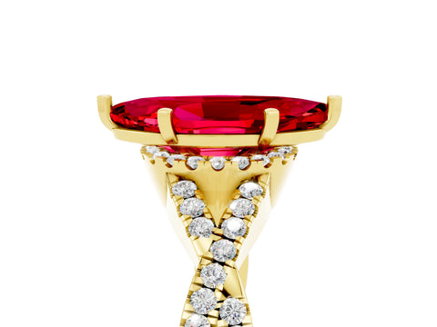 Yellow gold Marquise Cut Ruby Halo Twist Band Solitaire Prong Setting Ring_5