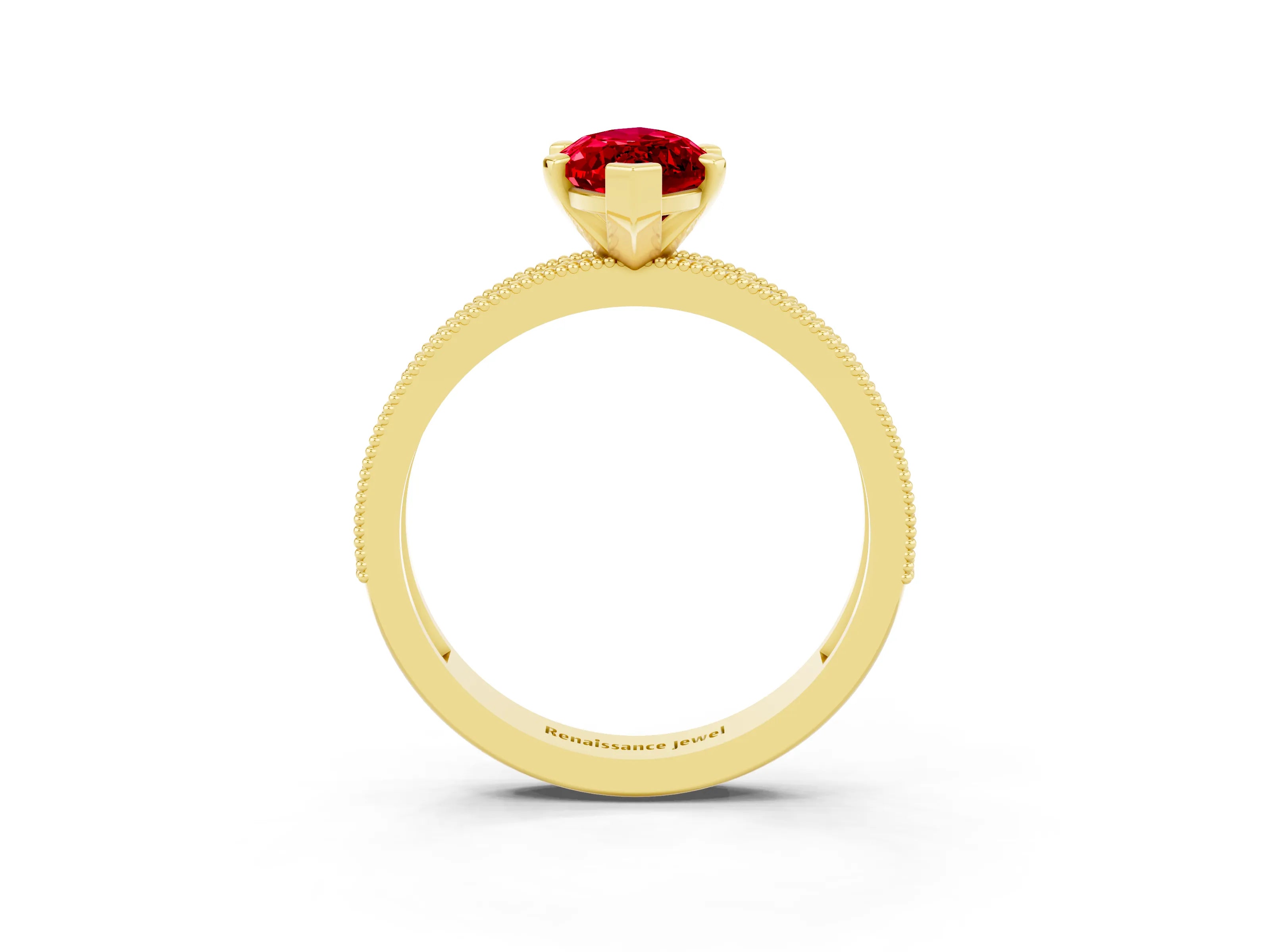 Yellow gold Marquise Cut Ruby Milgrain Pavé Engagement Ring with Four-Prong Setting_3