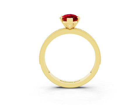 Yellow gold Marquise Cut Ruby Milgrain Pavé Engagement Ring with Four-Prong Setting_3