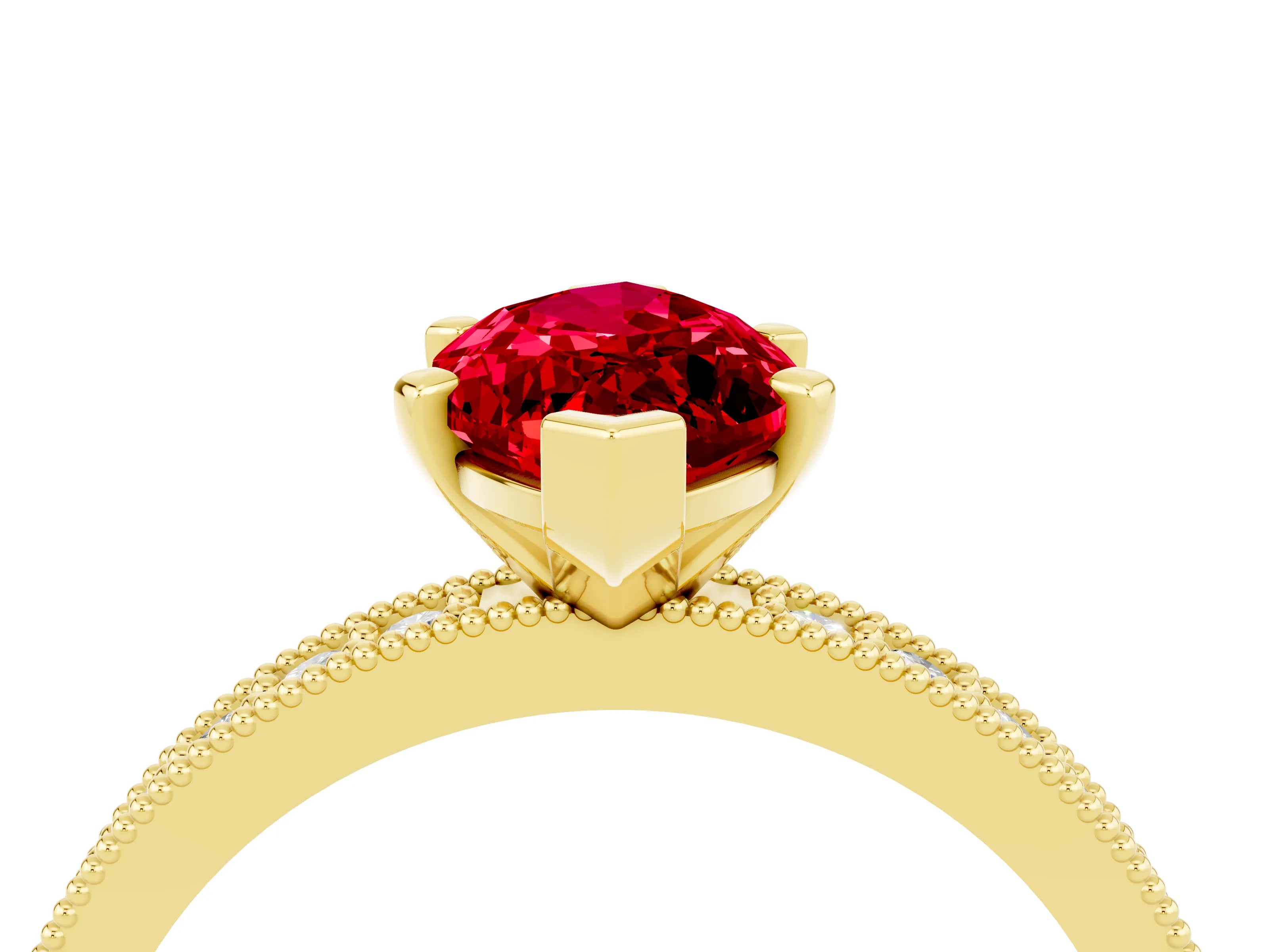 Yellow gold Marquise Cut Ruby Milgrain Pavé Engagement Ring with Four-Prong Setting_4