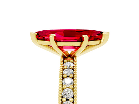 Yellow gold Marquise Cut Ruby Milgrain Pavé Engagement Ring with Four-Prong Setting_5