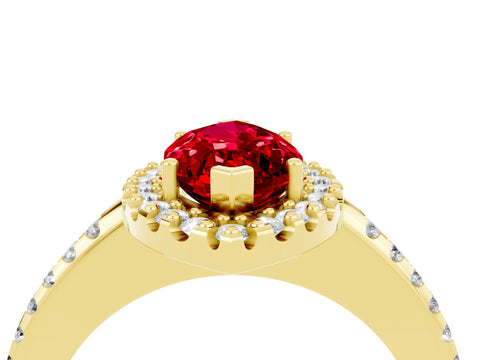 Yellow gold Marquise Cut Ruby Pavé Halo Ring with Four-Prong Setting_16