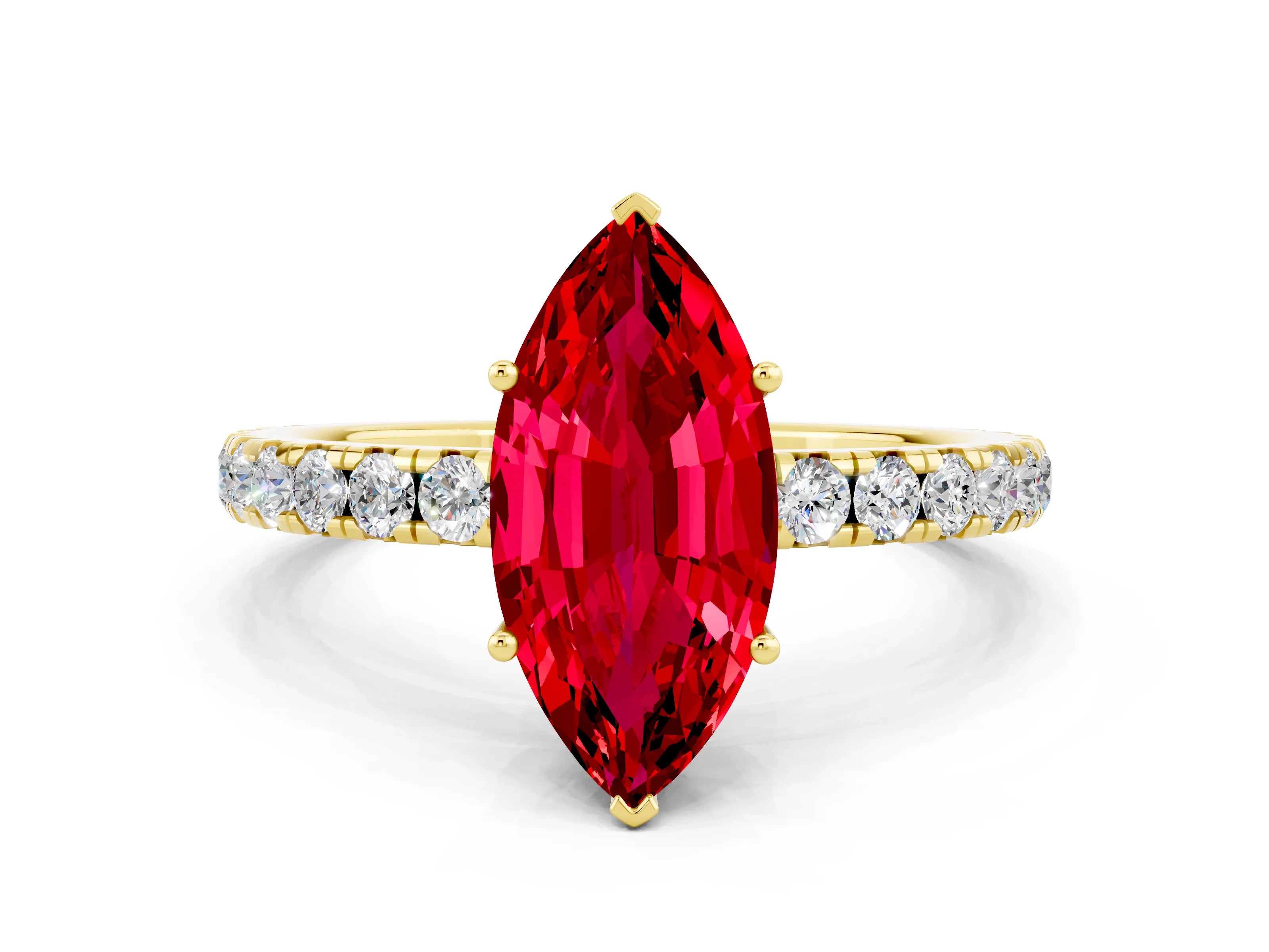 Yellow gold Marquise Cut Ruby Pavé Solitaire Engagement Ring with Four-Prong Setting_12