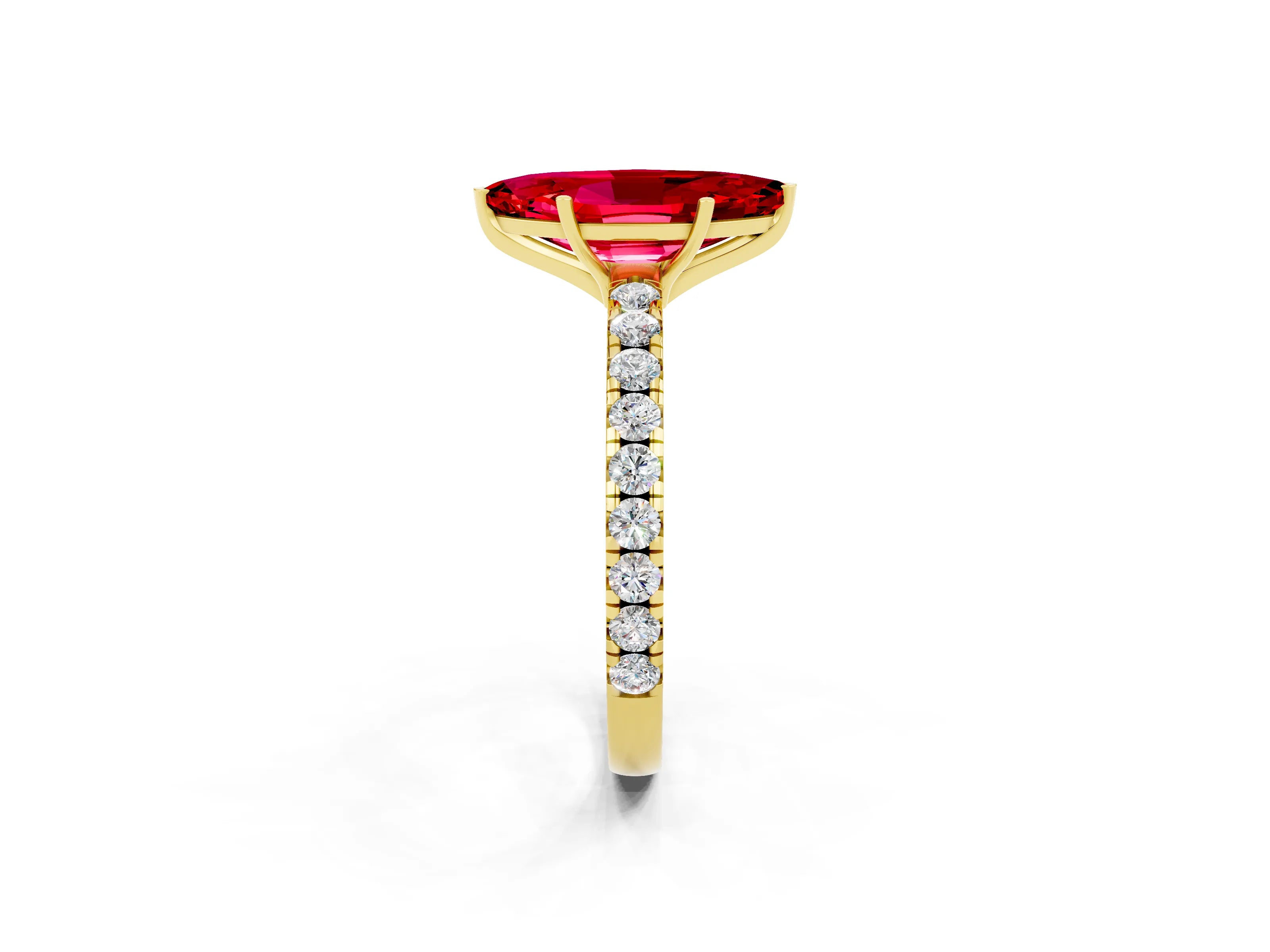 Yellow gold Marquise Cut Ruby Pavé Solitaire Engagement Ring with Four-Prong Setting_14