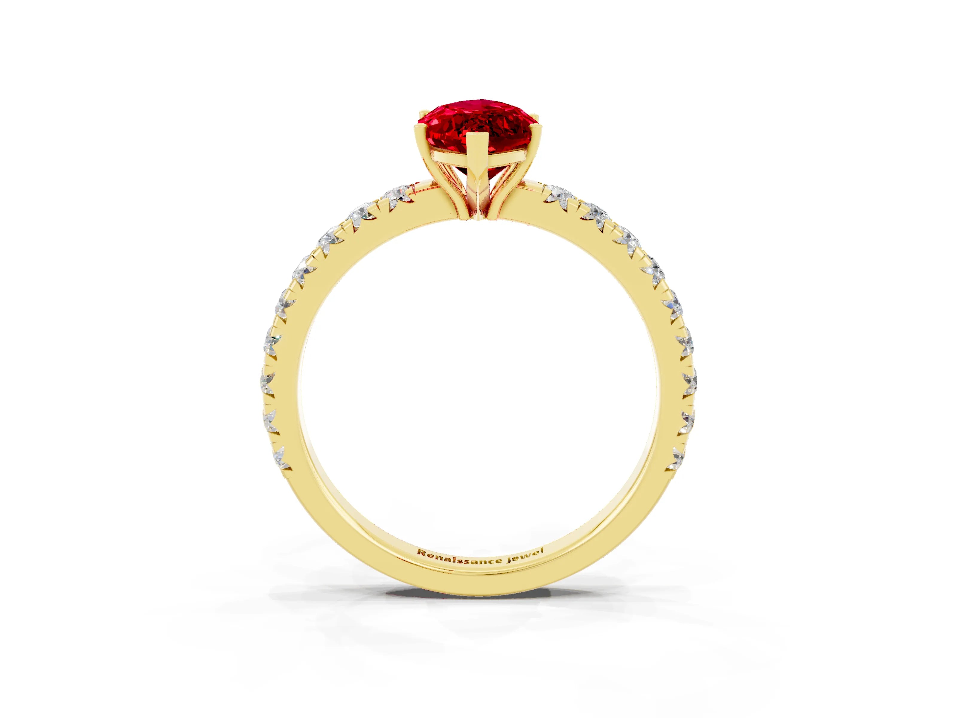 Yellow gold Marquise Cut Ruby Pavé Solitaire Engagement Ring with Four-Prong Setting_15