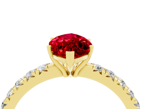 Yellow gold Marquise Cut Ruby Pavé Solitaire Engagement Ring with Four-Prong Setting_16