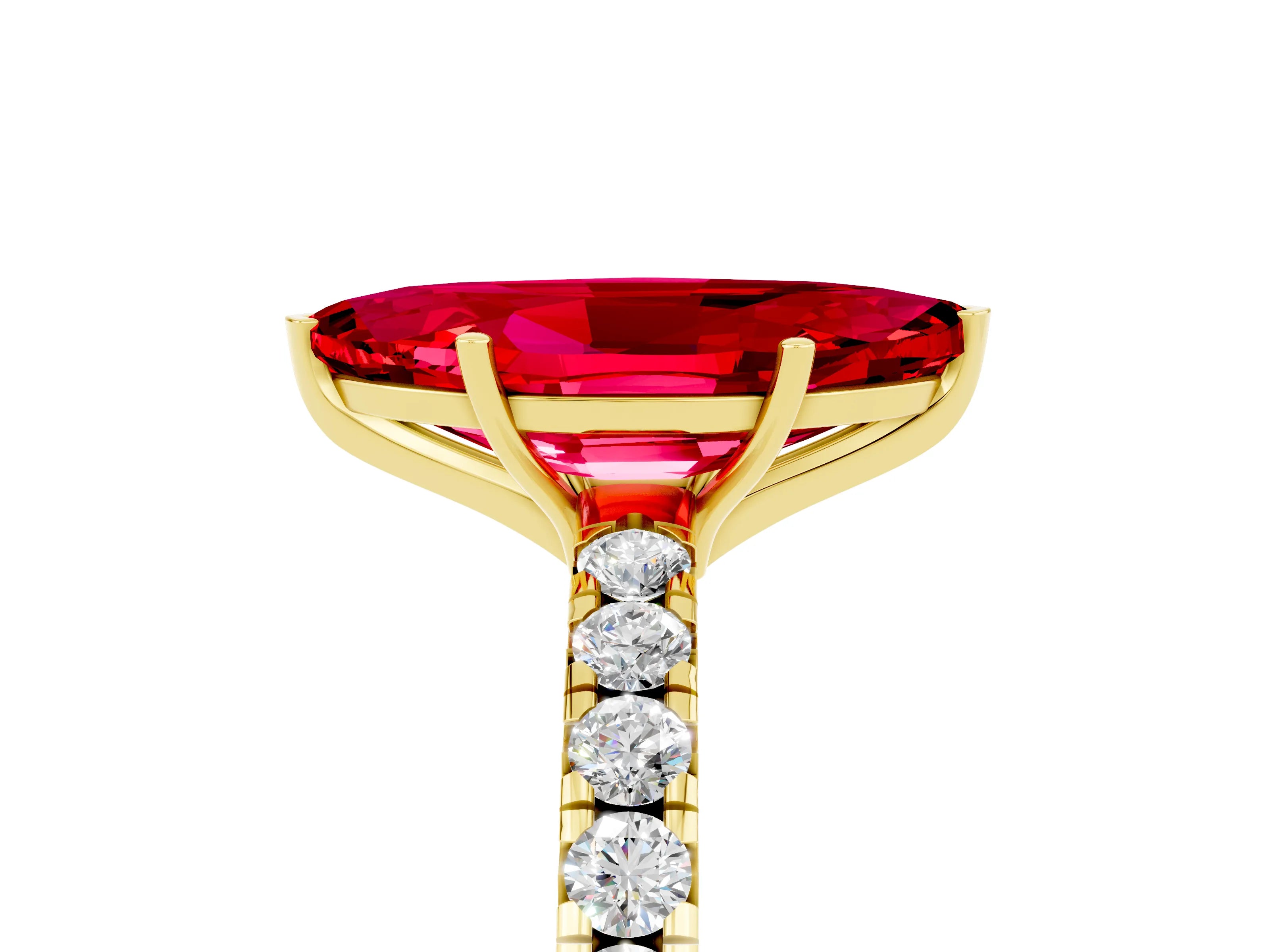 Yellow gold Marquise Cut Ruby Pavé Solitaire Engagement Ring with Four-Prong Setting_17