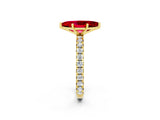Yellow gold Marquise Cut Ruby Pavé Solitaire Ring with Round Band and Prong Setting_26