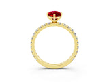 Yellow gold Marquise Cut Ruby Pavé Solitaire Ring with Round Band and Prong Setting_27