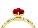 Yellow gold Marquise Cut Ruby Pavé Solitaire Ring with Round Band and Prong Setting_28