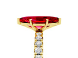 Yellow gold Marquise Cut Ruby Pavé Solitaire Ring with Round Band and Prong Setting_29