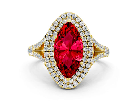 Yellow gold Marquise Cut Ruby Pavé Split Shank Double Halo Engagement Ring_12