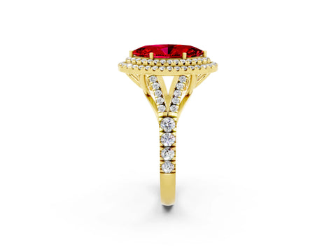 Yellow gold Marquise Cut Ruby Pavé Split Shank Double Halo Engagement Ring_14
