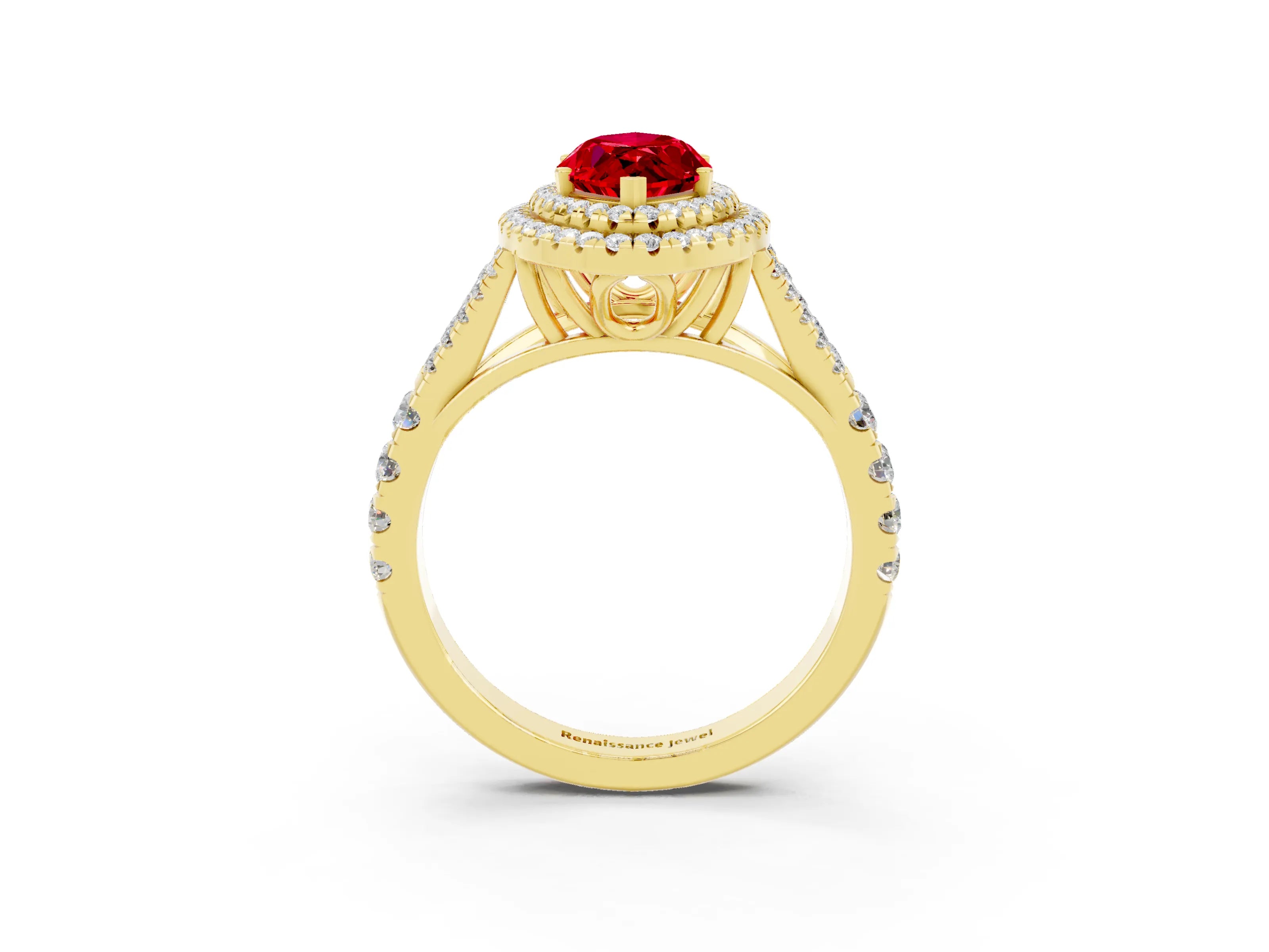 Yellow gold Marquise Cut Ruby Pavé Split Shank Double Halo Engagement Ring_15