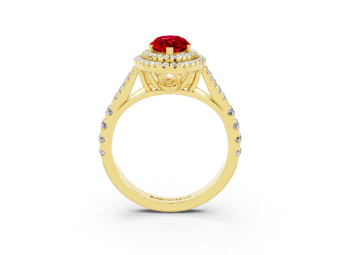 Yellow gold Marquise Cut Ruby Pavé Split Shank Double Halo Engagement Ring_15