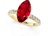 Yellow gold Marquise Cut Ruby Pave Band Solitaire Ring with Four-Prong Setting_25