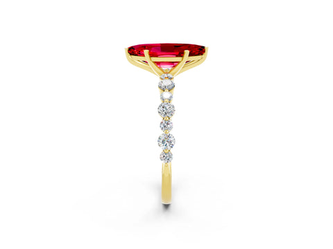 Yellow gold Marquise Cut Ruby Prong Set Engagement Ring with Pavé Band_2