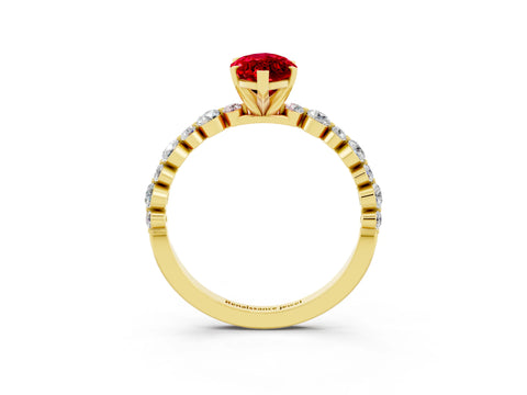 Yellow gold Marquise Cut Ruby Prong Set Engagement Ring with Pavé Band_3