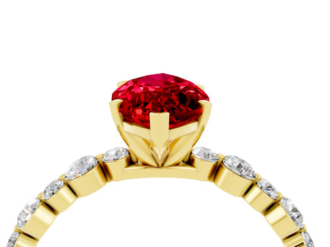 Yellow gold Marquise Cut Ruby Prong Set Engagement Ring with Pavé Band_4
