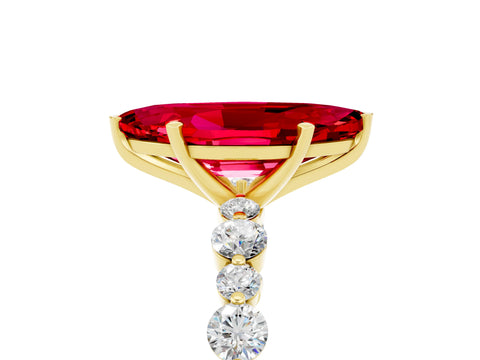 Yellow gold Marquise Cut Ruby Prong Set Engagement Ring with Pavé Band_5