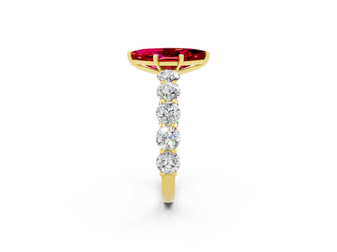 Yellow gold Marquise Cut Ruby Prong Setting with Side Stones on a Pave Band_2