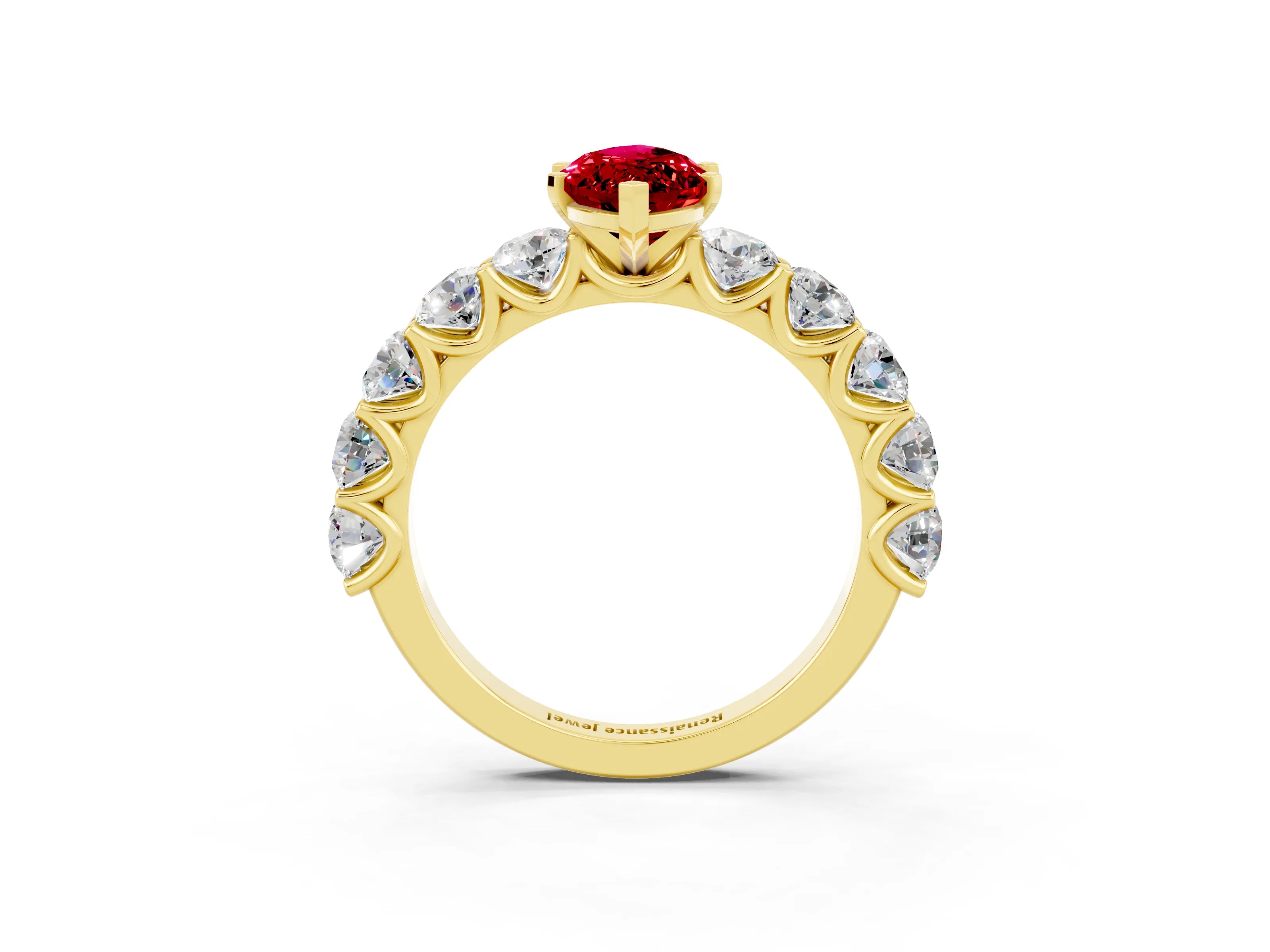 Yellow gold Marquise Cut Ruby Prong Setting with Side Stones on a Pave Band_3