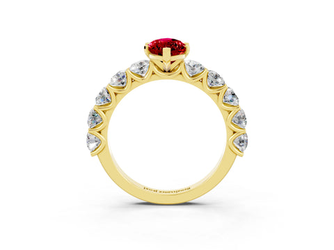 Yellow gold Marquise Cut Ruby Prong Setting with Side Stones on a Pave Band_3